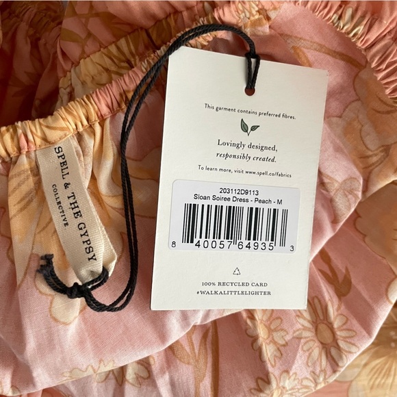 SPELL & the gypsy Collective Sloan Soiree Dress Peach puff floral off shoulder M - Picture 2 of 12